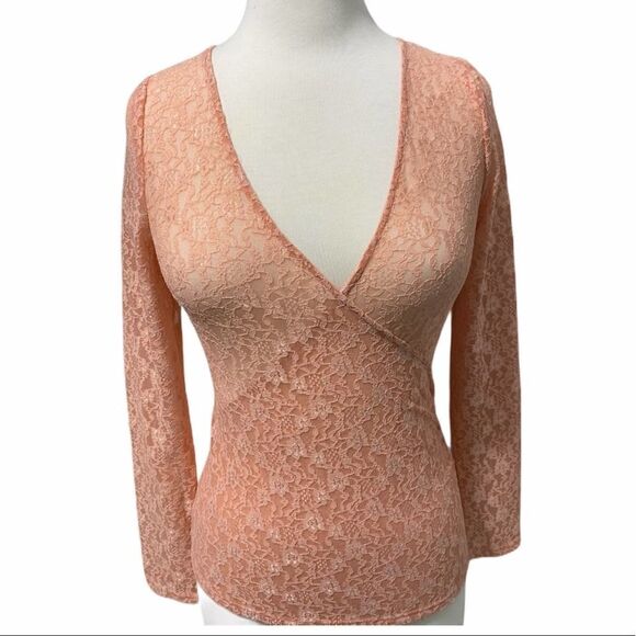 Victoria’s Secret Floral Sheer Lace Stretchy Long Sleeve Wrap Top Pink 4 - Picture 8 of 8